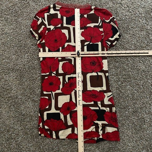 Shana K Womens Beaded Blouse Extra Large Red Floral Cap Sleeve V-neck Bodycon - Picture 7 of 12